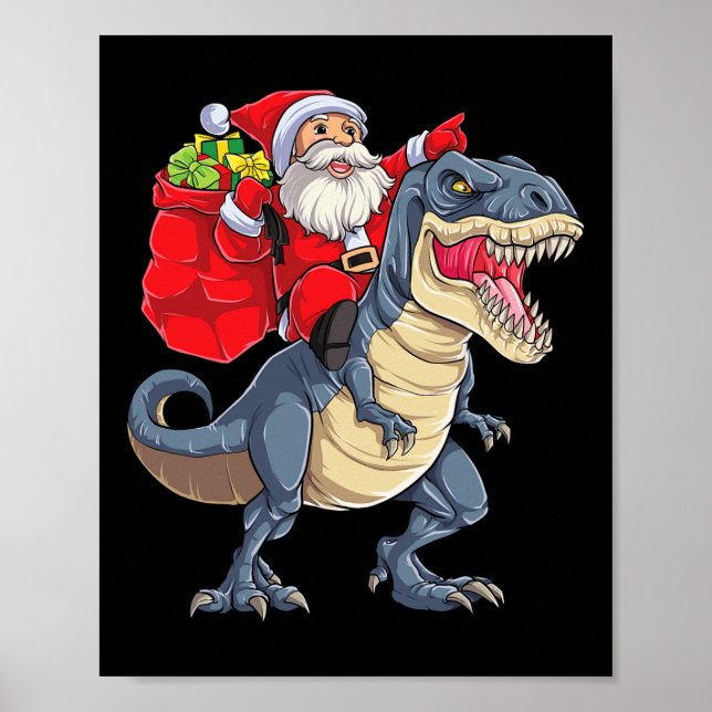 Dinosaur T Rex Christmas Santa Boys Men Girls Xmas Poster (Front)