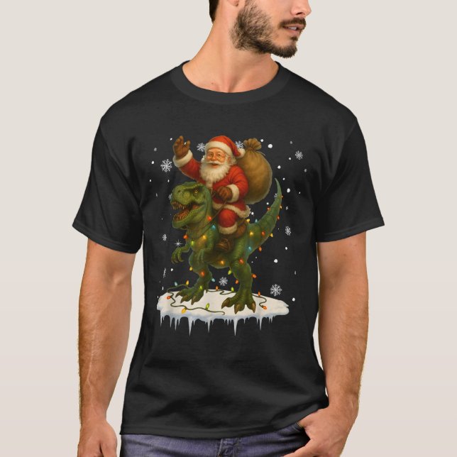Dinosaur T Rex Christmas Santa Boys Men Girls Xmas T-Shirt (Front)