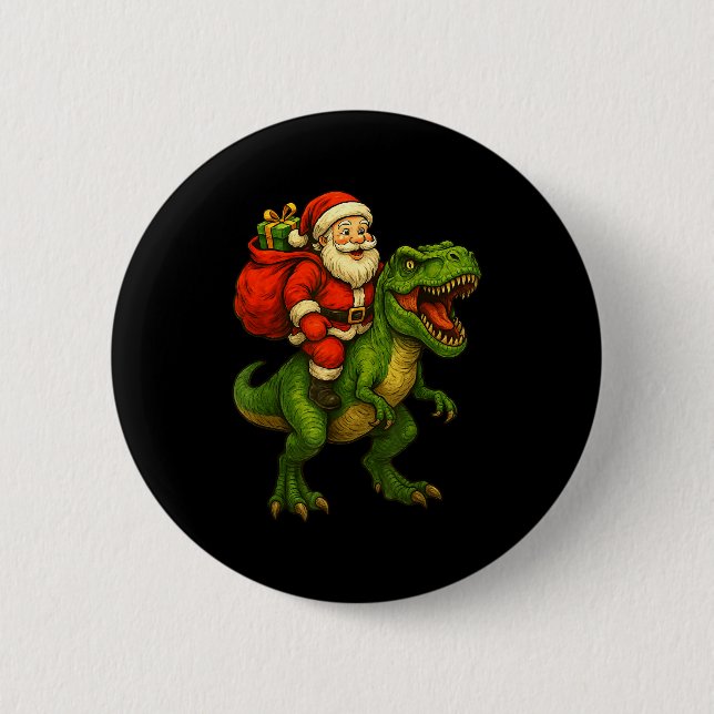 Dinosaur T Rex Christmas Santa Dinosaur Xmas Boys  6 Cm Round Badge (Front)