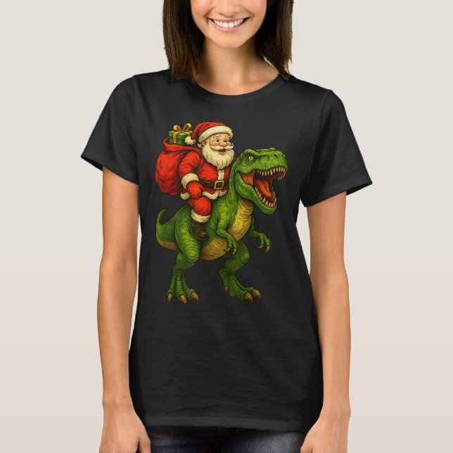 Dinosaur T Rex Christmas Santa Dinosaur Xmas Boys  T-Shirt (Front)