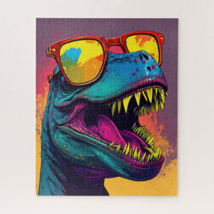 Dinosaur T Rex Cool Orange Blue  Jigsaw Puzzle