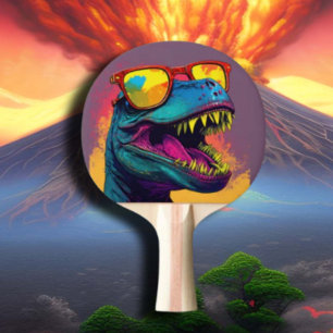 Dinosaur T Rex Cool Orange Blue Ping Pong Paddle