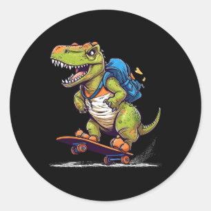 Dinosaur T Rex Cool Skateboarding Dinosaur Skater  Classic Round Sticker