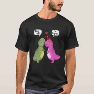 Dinosaur T Rex Couple Hug Me Funny Valentines Day T-Shirt