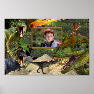 Dinosaur T-rex DIY photo boys meteor flames Poster