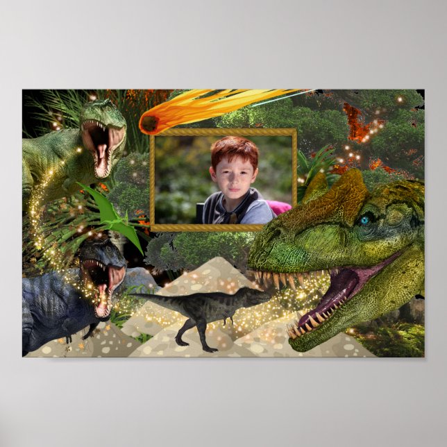 Dinosaur T-rex DIY photo boys meteor flames Poster (Front)