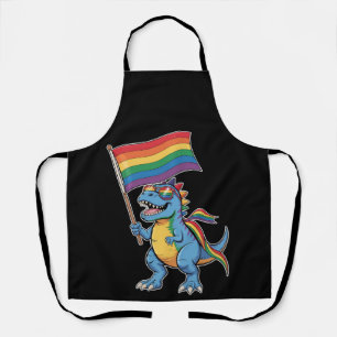 Dinosaur T Rex Gay Pride LGBTQ Ally Rainbow Flag Apron