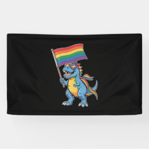 Dinosaur T Rex Gay Pride LGBTQ Ally Rainbow Flag Banner