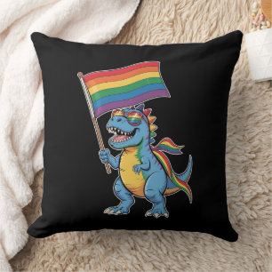 Dinosaur T Rex Gay Pride LGBTQ Ally Rainbow Flag Cushion