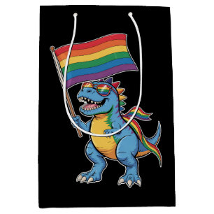 Dinosaur T Rex Gay Pride LGBTQ Ally Rainbow Flag Medium Gift Bag