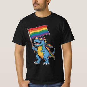 Dinosaur T Rex Gay Pride LGBTQ Ally Rainbow Flag T-Shirt