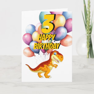 Dinosaur T Rex Gold 3rd Birthday Balloons Card