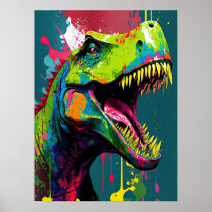 Dinosaur T Rex Green Jurassic Poster