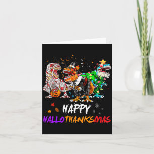 Dinosaur T Rex Happy Hallothanksmas Halloween Kids Card