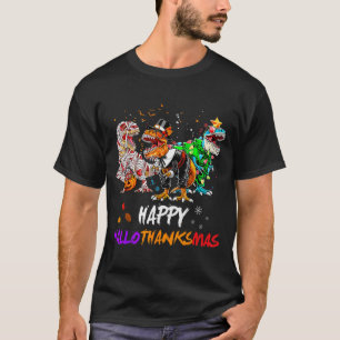 Dinosaur T Rex Happy Hallothanksmas Halloween Kids T-Shirt
