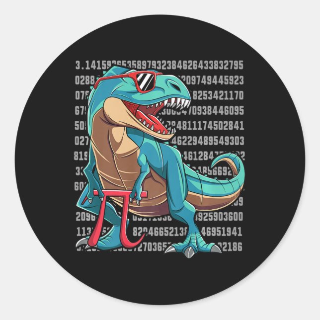 Dinosaur T Rex Happy Pi Day Funny Math Nerd Gift P Classic Round Sticker (Front)
