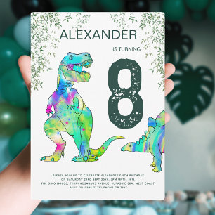 Dinosaur T-Rex Jungle 8th Birthday Party Green Invitation