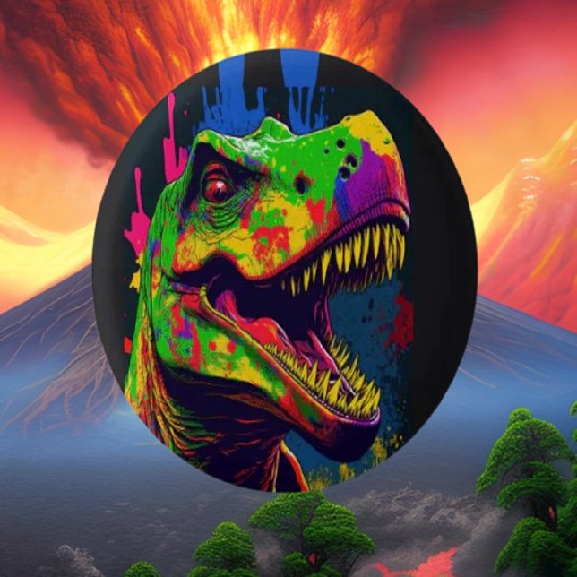 Dinosaur T Rex Jurassic Colourful 3 Cm Round Badge (dinosaur,banner,sign,birthday,party,dino,t rex,jurassic,personalized,for kids)