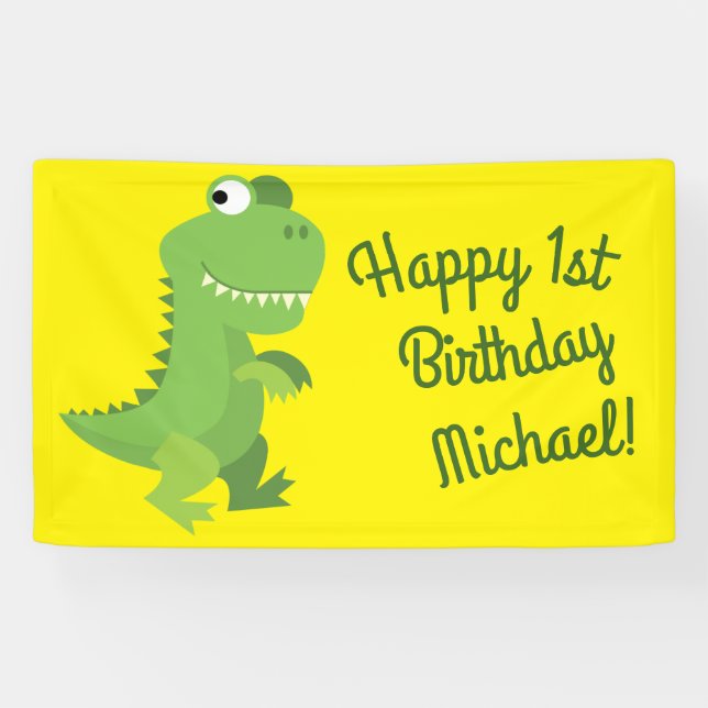 Dinosaur T-rex Kids 1st Birthday Dino Party Banner (Horizontal)