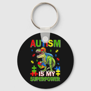 Dinosaur T-rex Kids Autism Is My Superpower Autism Key Ring