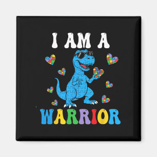Dinosaur T-rex Kids I Am A Warrior Autism Kids Boy Magnet