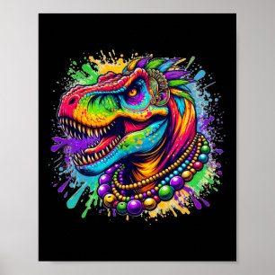Dinosaur T Rex Mardi Gras Louisiana Carnival Colou Poster