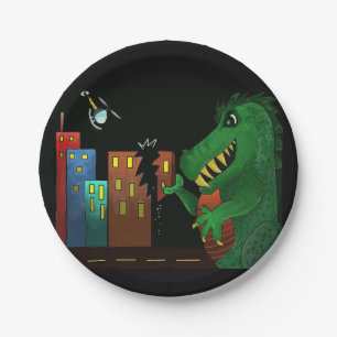 Dinosaur T-rex monster Paper Plate. Godzilla Plate