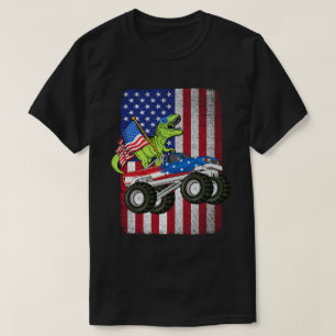 Dinosaur T Rex Monster Truck American Flag  T-Shirt
