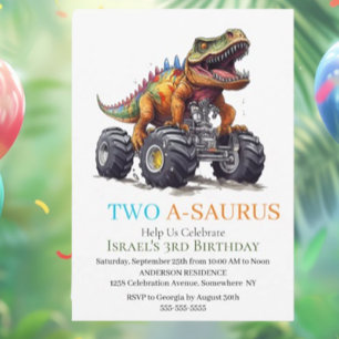 Dinosaur T-Rex Monster Truck Invitation
