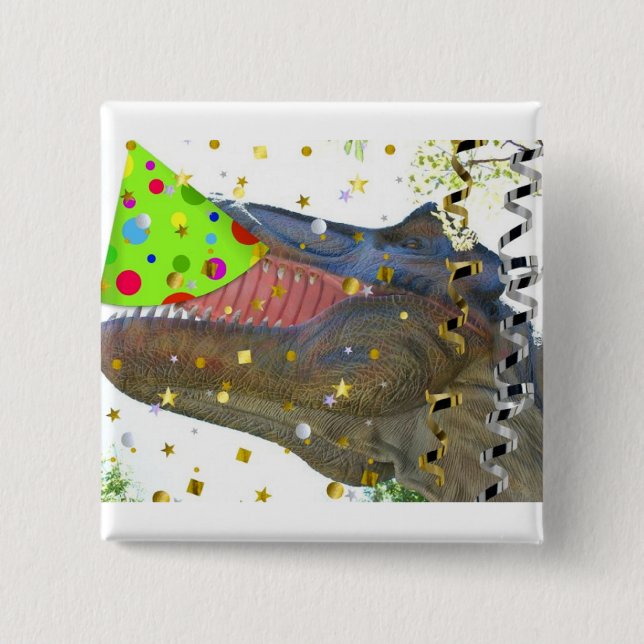 Dinosaur T-Rex Party Animal 15 Cm Square Badge (Front)