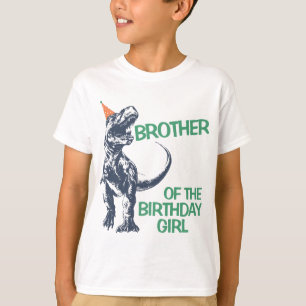Dinosaur T-Rex Party Hat Brother of Birthday Girl T-Shirt