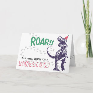 Dinosaur T-Rex Party Hat Pink & Purple Thank You Card