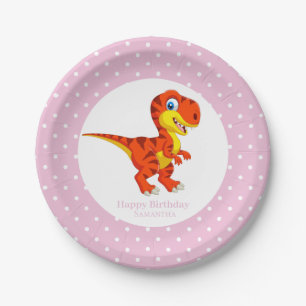 Dinosaur T Rex Party White Dots Paper Plate