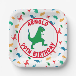 Dinosaur T-Rex Pattern Boy 3th Birthday Party Paper Plate