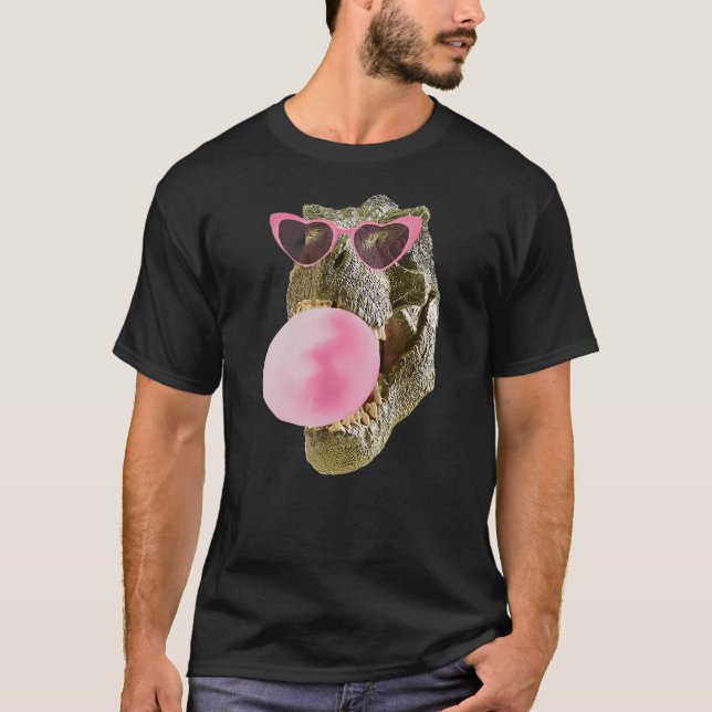 Dinosaur T-Rex Pink Bubble Gum Heart Sunglasses T-Shirt (Front)