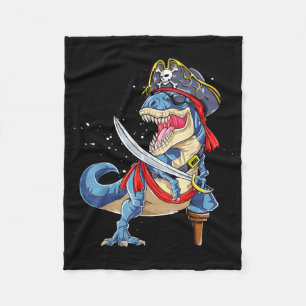 Dinosaur T rex Pirate Jolly Roger Halloween Funny Fleece Blanket