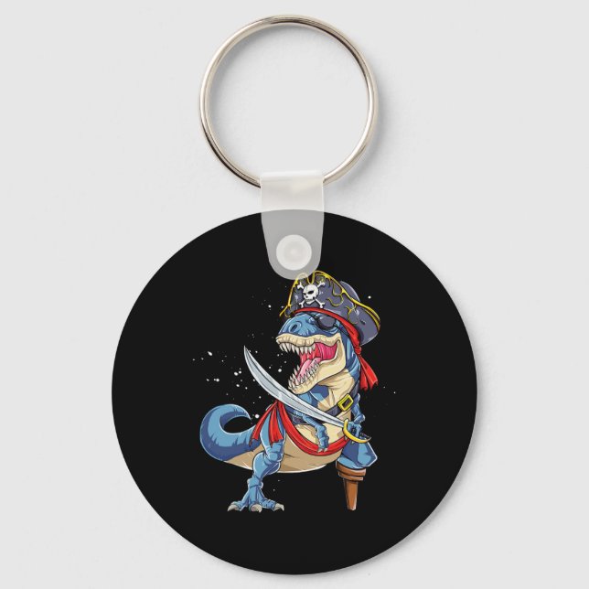 Dinosaur T Rex Pirate Jolly Roger Halloween Funny  Key Ring (Front)