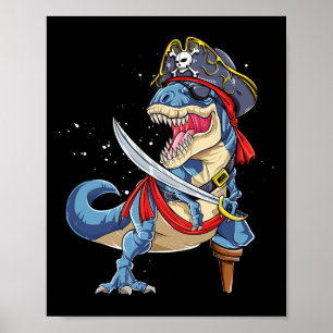 Dinosaur T Rex Pirate Jolly Roger Halloween Funny  Poster