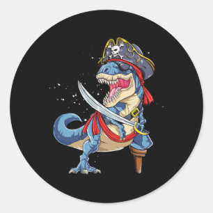 Dinosaur T Rex Pirate Jolly Roger Halloween Gifts Classic Round Sticker