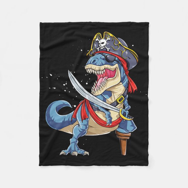 Dinosaur T Rex Pirate Jolly Roger Halloween Gifts  Fleece Blanket (Front)