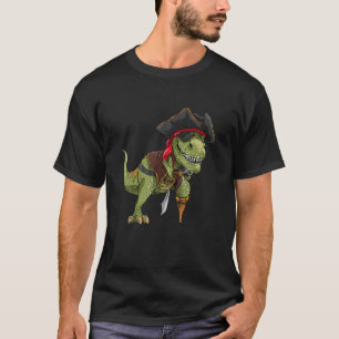 Dinosaur T Rex Pirate Jolly Roger Halloween Skull T-Shirt