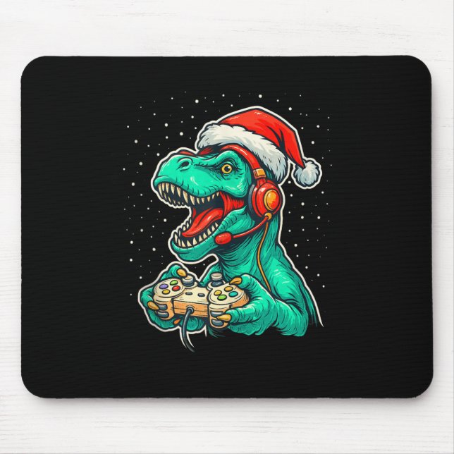 Dinosaur T Rex Playing Video Game Santa Hat Christ Mouse Pad (Front)
