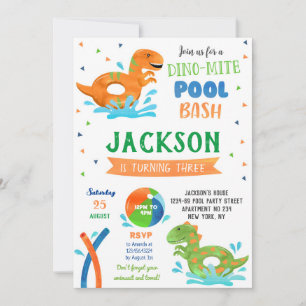 Dinosaur T-rex Pool Party Birthday Invitations