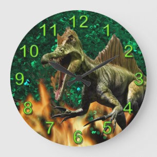 Dinosaur T-rex prehistoric animal fire numbers Large Clock