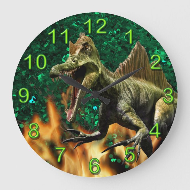 Dinosaur T-rex prehistoric animal fire numbers Large Clock (Front)