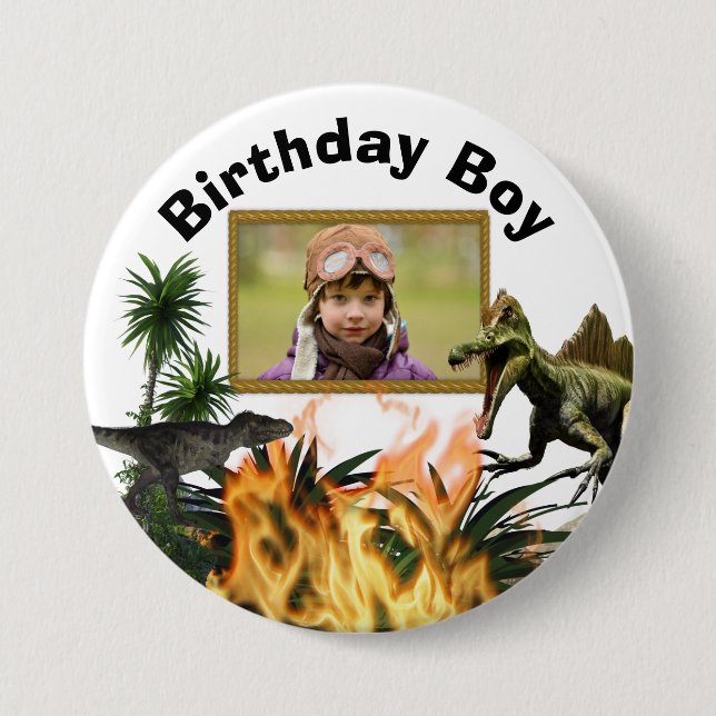 Dinosaur T-rex prehistoric photo flames boys  7.5 Cm Round Badge (Front)