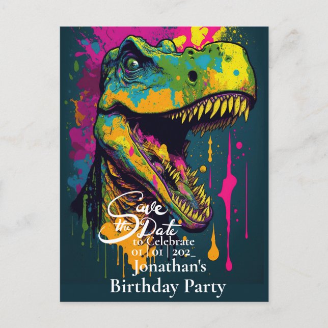 Dinosaur T-rex Prehistoric Save the date  Postcard (Front)