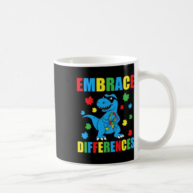 Dinosaur T-rex Puzzle Embrace Differences Autism A Coffee Mug (Right)