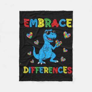 Dinosaur T-rex Puzzle Embrace Differences Autism A Fleece Blanket