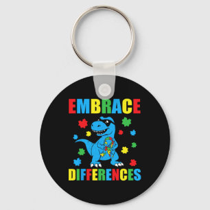 Dinosaur T-rex Puzzle Embrace Differences Autism A Key Ring